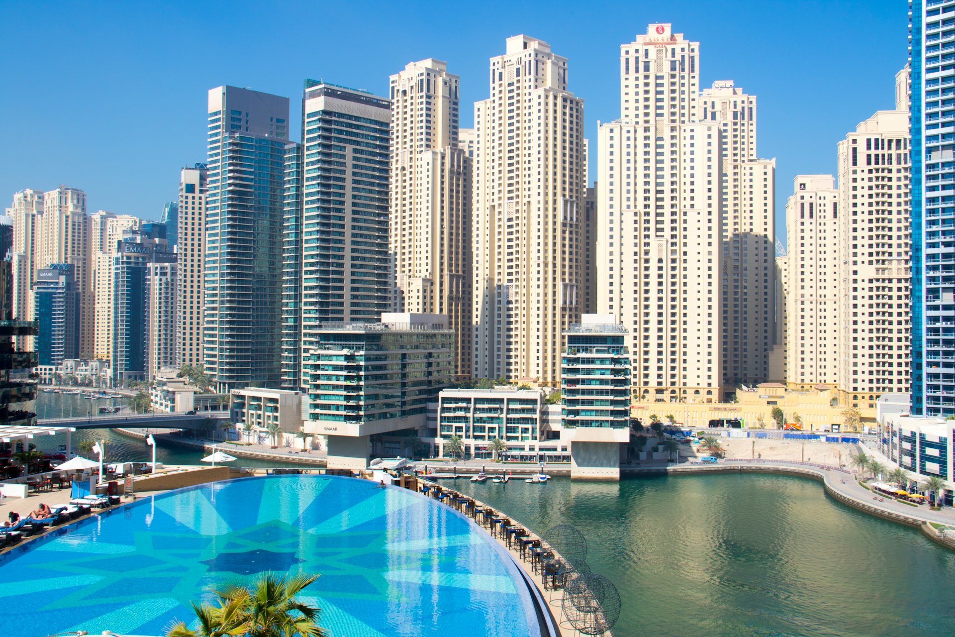 city buildings near in-ground pool during daytime
